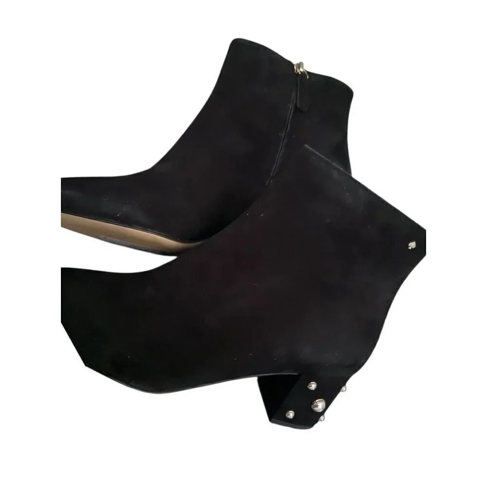 Kate Spade Womens Black Suede Faux Pearl Block Heel Ankle Bootie Sz 8.5 New